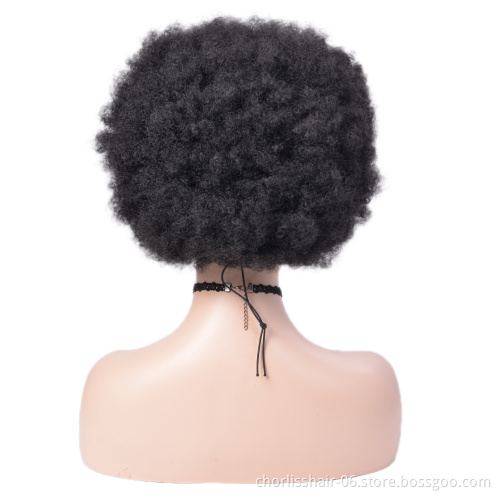 Wholesale Cheap Black Ombre Fluffy Afro Turban Short Kinky Curly Headband Wigs Synthetic Wigs With Headband Attached For Women